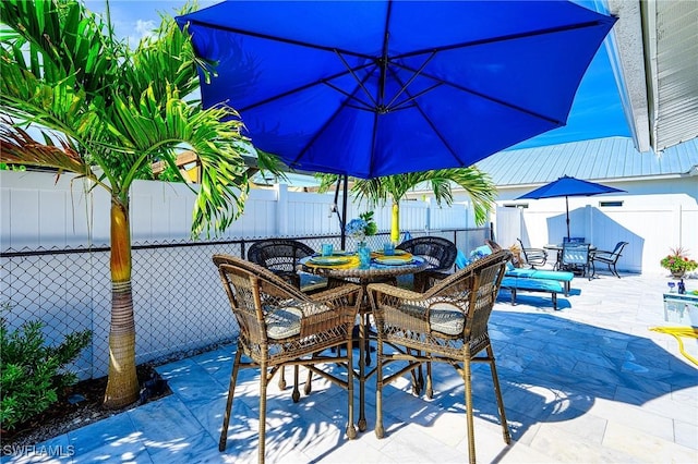 view of patio featuring outdoor dining area and a fenced backyard