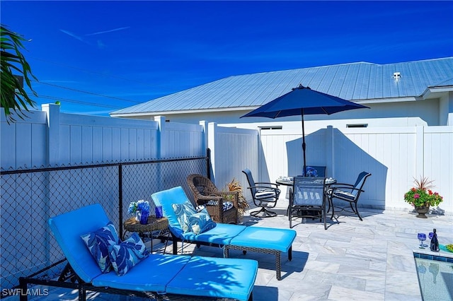 view of patio featuring a fenced backyard and outdoor dining space