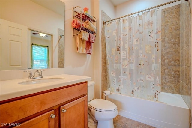 bathroom with tile patterned flooring, vanity, toilet, and shower / tub combo