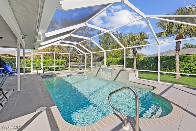 outdoor pool featuring a patio and a lanai