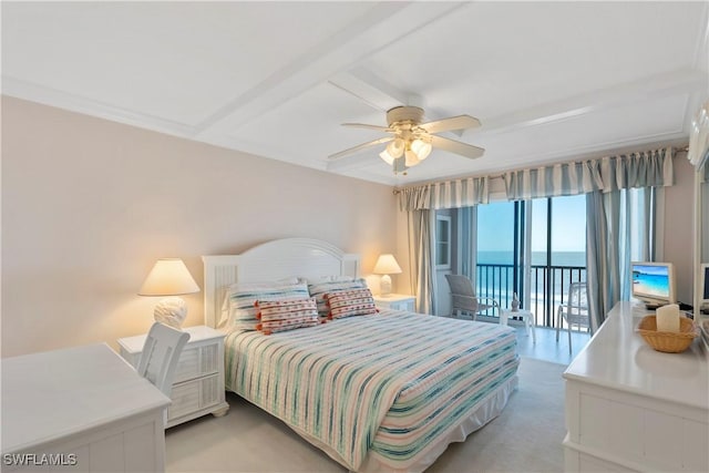25900 Hickory Blvd Unit 405, Bonita Springs, FL 34134 - bedroom featuring access to outside, a ceiling fan, beamed ceiling, and coffered ceiling