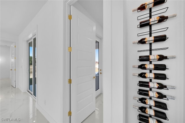 wine cellar with marble finish floor