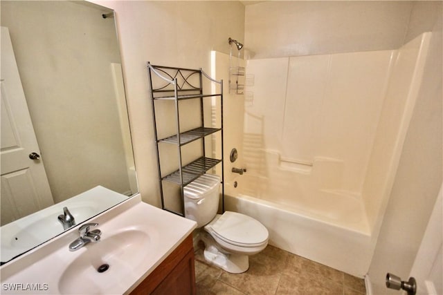 full bathroom featuring shower / washtub combination, toilet, and vanity