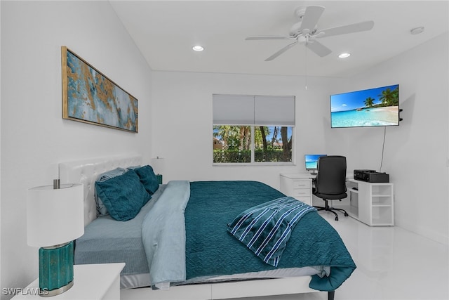 bedroom featuring recessed lighting and ceiling fan