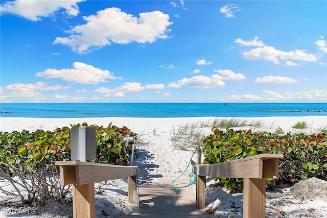 view of water feature with a view of the beach