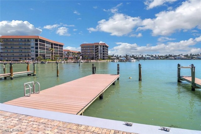 dock area with a water view