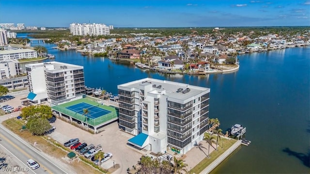 aerial view with a view of city and a water view