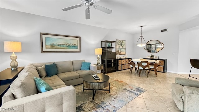 10139 Colonial Country Club Blvd S Unit 1006, Fort Myers, FL 33913 - living area featuring baseboards, a ceiling fan, visible vents, and light tile patterned floors