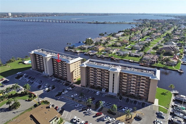 aerial view with a water view