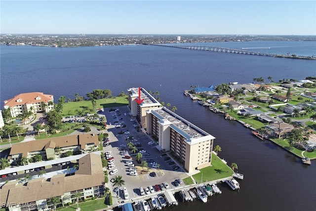 aerial view featuring a water view