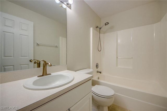 full bathroom with tub / shower combination, toilet, and vanity