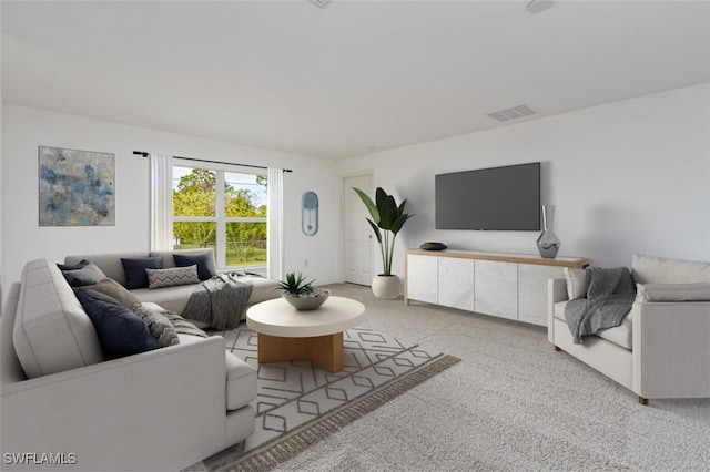 living room with carpet flooring and visible vents