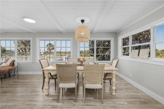 sunroom with beam ceiling and wooden ceiling