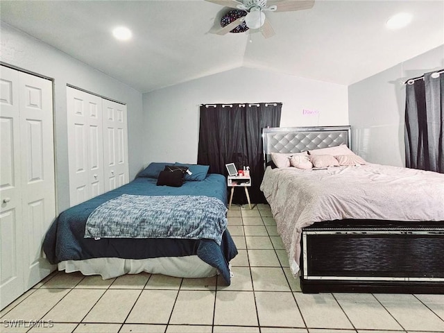 5529/5531 10th Ave, Fort Myers, FL 33907 - bedroom featuring lofted ceiling, light tile patterned floors, a ceiling fan, recessed lighting, and multiple closets