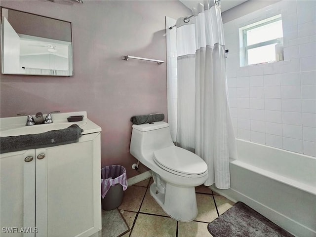 5529/5531 10th Ave, Fort Myers, FL 33907 - bathroom featuring toilet, vanity, shower / bathtub combination with curtain, and tile patterned floors