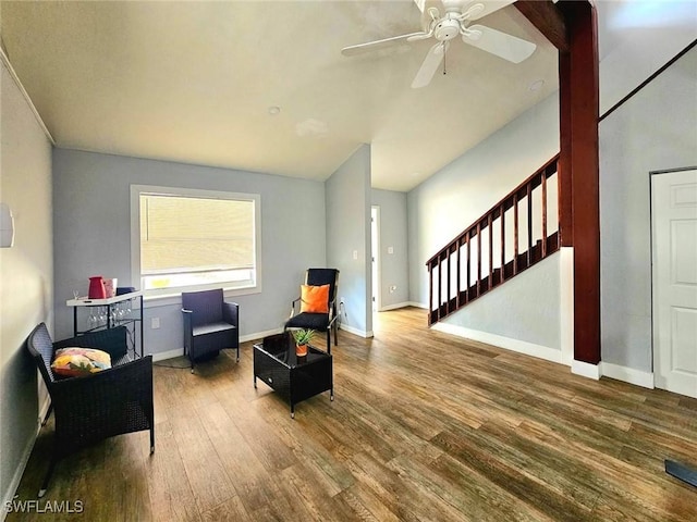5529/5531 10th Ave, Fort Myers, FL 33907 - sitting room featuring wood finished floors, stairway, a ceiling fan, and baseboards