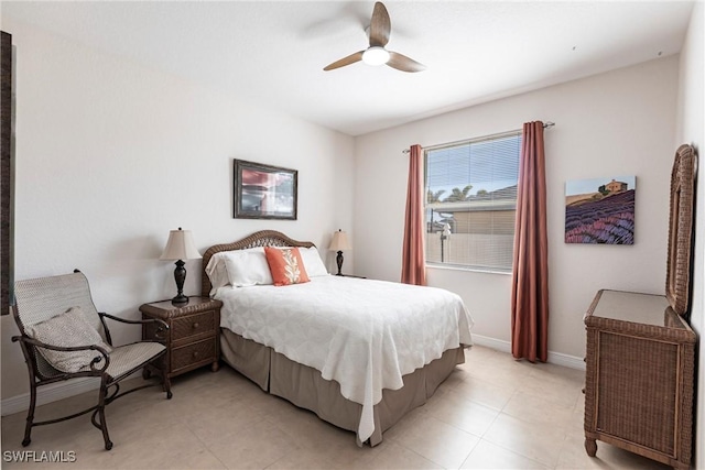 bedroom featuring baseboards and ceiling fan