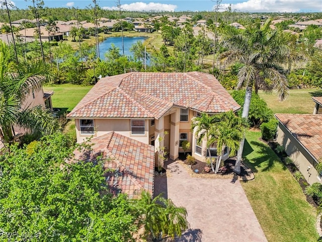 aerial view with a water view