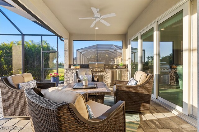 13589 Starwood Ln, Fort Myers, FL 33912 - sunroom / solarium featuring a ceiling fan