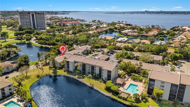 bird's eye view featuring a water view