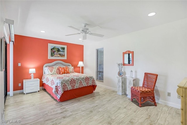 bedroom featuring recessed lighting and baseboards