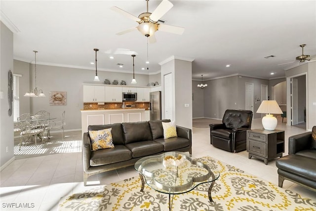 9011 Springview Loop, Estero, FL 33928 - living area featuring ceiling fan, baseboards, a chandelier, light tile patterned floors, and recessed lighting