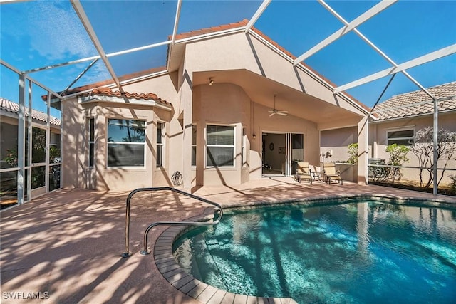 9011 Springview Loop, Estero, FL 33928 - swimming pool featuring a patio, ceiling fan, and a lanai
