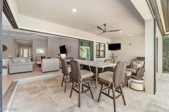 dining space featuring recessed lighting and a ceiling fan