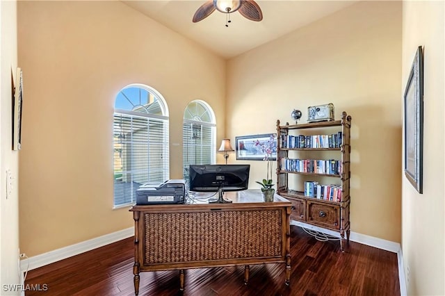 416 SW 52nd St, Cape Coral, FL 33914 - office featuring wood finished floors, baseboards, and ceiling fan