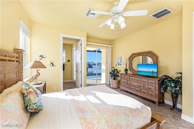 416 SW 52nd St, Cape Coral, FL 33914 - bedroom with access to exterior, multiple windows, visible vents, and tile patterned floors