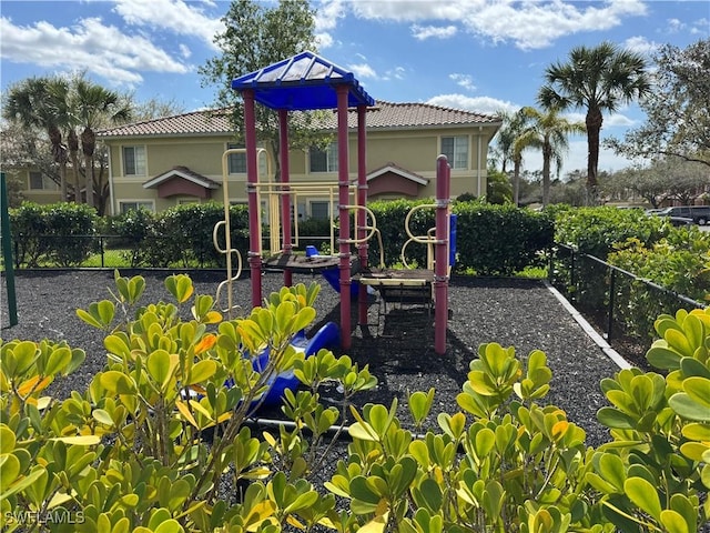 view of play area with fence