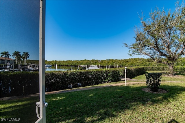 view of yard featuring a water view