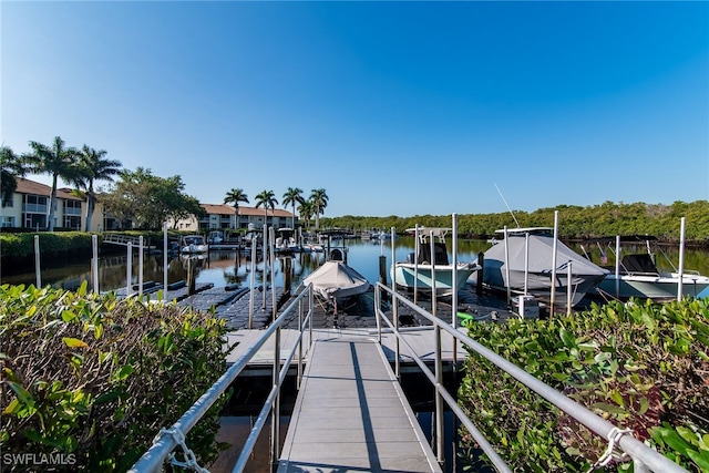 dock area with a water view