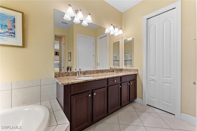 full bath with tile patterned floors, double vanity, visible vents, and a sink