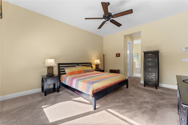 bedroom with baseboards, carpet, and a ceiling fan