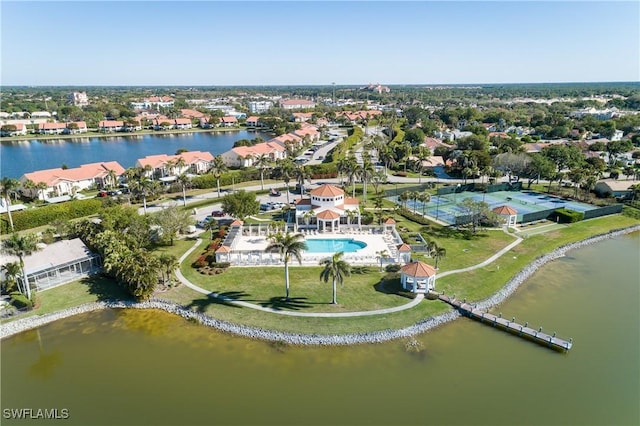 aerial view featuring a water view