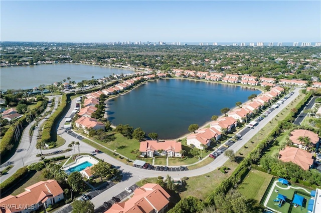 bird's eye view featuring a water view