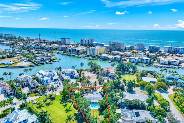 aerial view with a water view