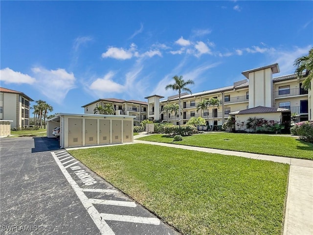 surrounding community with a residential view and a lawn