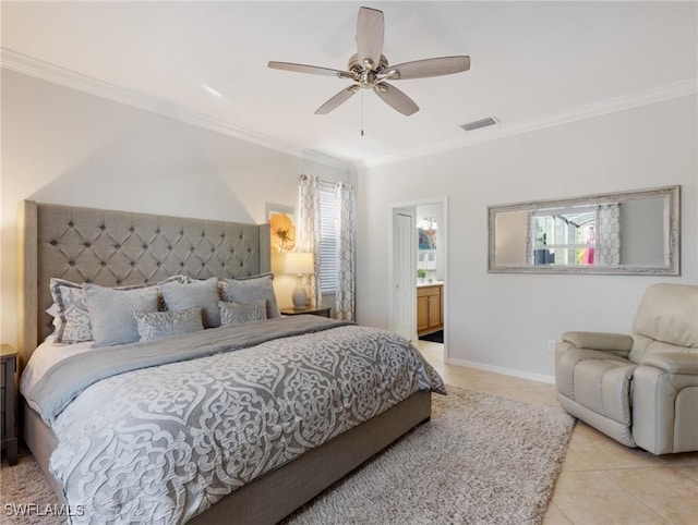 21116 Bella Terra Blvd, Estero, FL 33928 - bedroom with visible vents, baseboards, crown molding, and tile patterned flooring