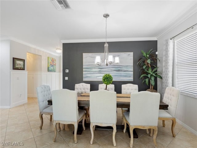 21116 Bella Terra Blvd, Estero, FL 33928 - tiled dining space with an inviting chandelier, crown molding, visible vents, and baseboards