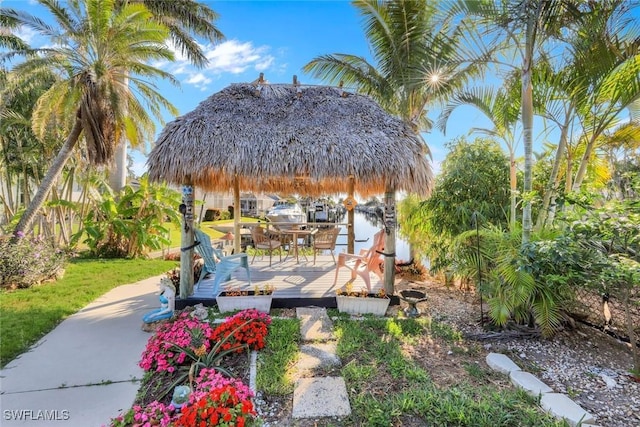 view of patio / terrace with a gazebo and a wooden deck