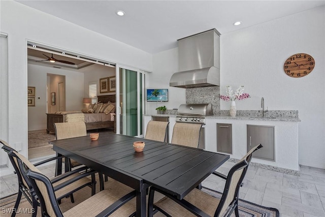 dining room featuring recessed lighting and a ceiling fan