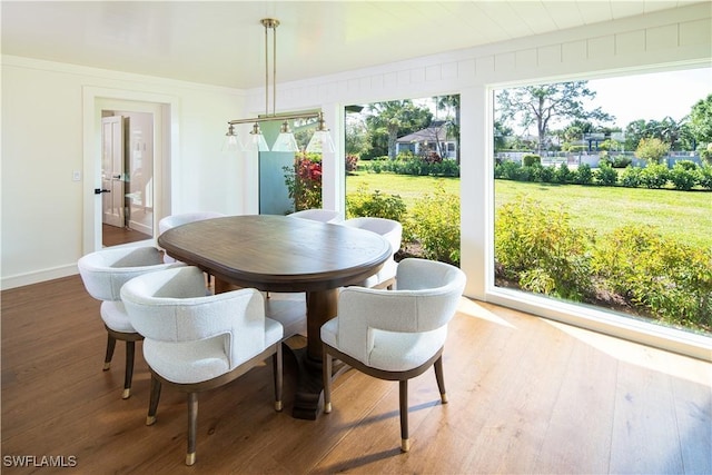 dining room with baseboards and wood finished floors