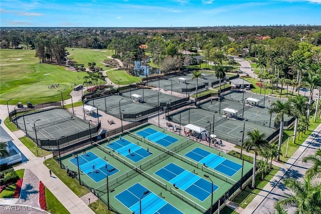 bird's eye view with view of golf course