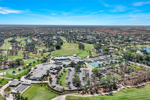 bird's eye view with view of golf course