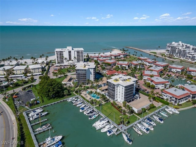 bird's eye view featuring a water view