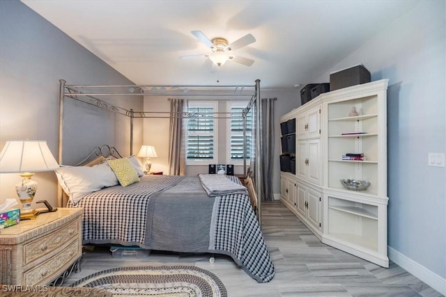 bedroom with baseboards and ceiling fan