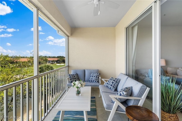 balcony featuring ceiling fan and outdoor lounge area