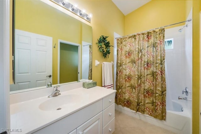 2381 Hidden Lake Ct Unit 8202, Naples, FL 34112 - full bathroom featuring vanity, shower / bath combination with curtain, and tile patterned flooring